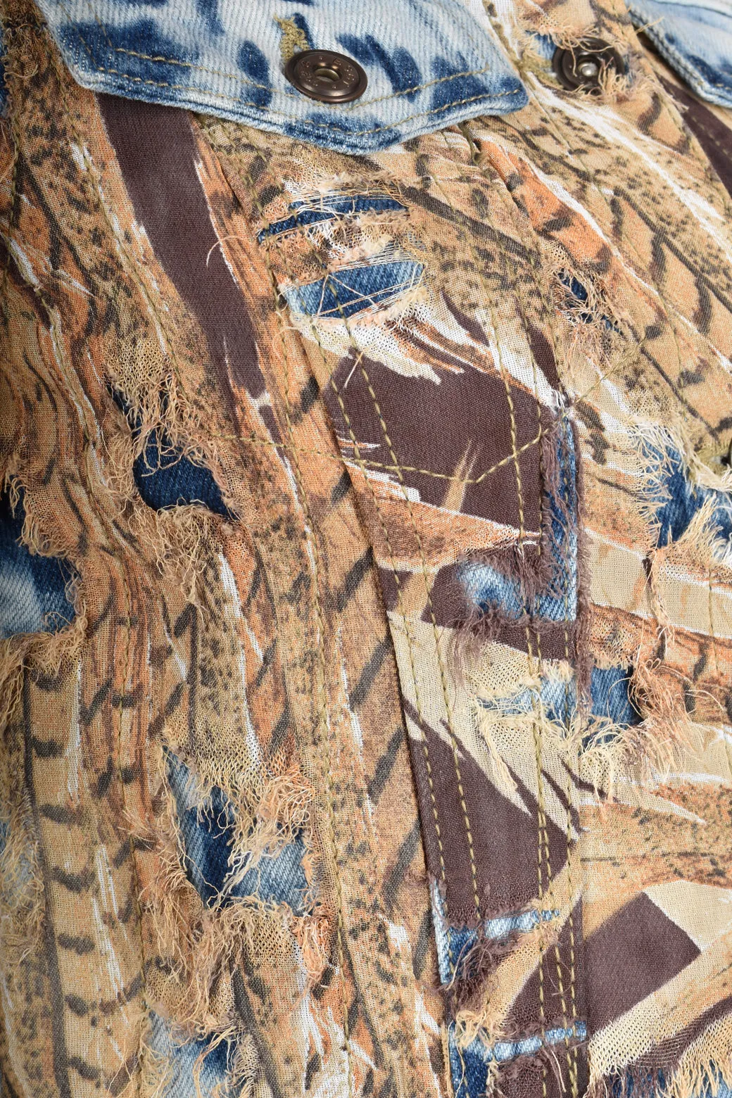 VINTAGE 2000s FEATHER PRINT DENIM TROUSER SUIT XS
