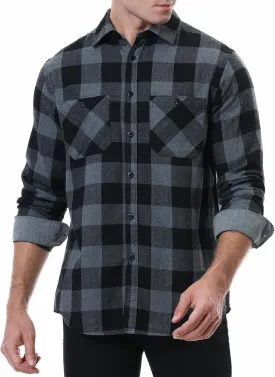 WARHORSEE Flannel Shirt for Men Long Sleeve Regular Fit Button Down Casual Plaid Shirt