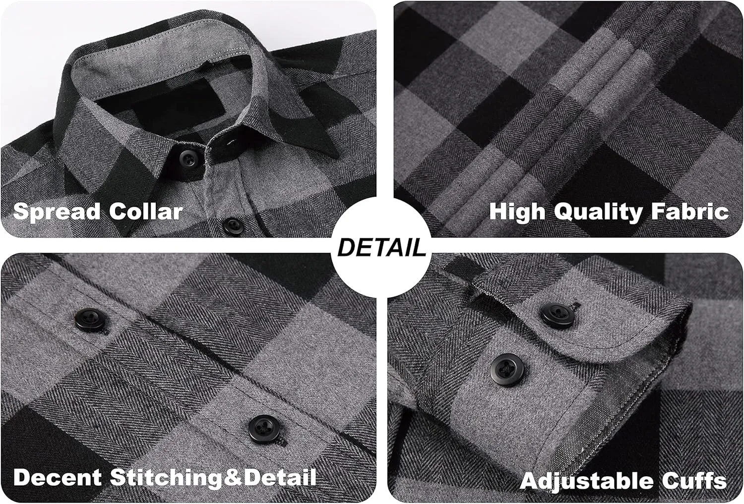 WARHORSEE Flannel Shirt for Men Long Sleeve Regular Fit Button Down Casual Plaid Shirt