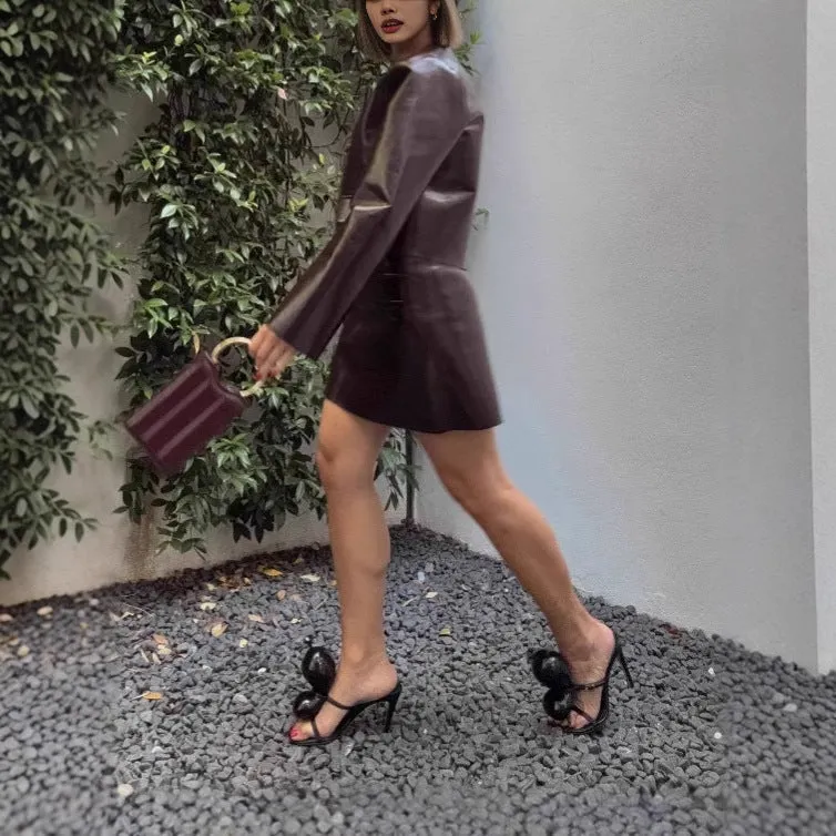 Wenkouban cute outfits fall Glossy Short Jacket Skirt Suit Advanced Waist-Tight Leather Skirt Suit