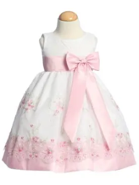 White Organza Easter Dress with Embroidery and Matching Taffeta Waistband, Sash, and Bow
