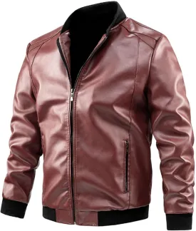 Winter Jackets for Men Loose Solid Color Zip PU Leather Jacket Short Lapel Motorcycle Leather Jacket Coat Leather