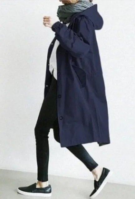 Wjczt Fashion Womens Trench Coats Hooded Long 2021 Spring Autumn Windproof Lady Female Casual Clothes 8 Color Windbreaker Korean Style