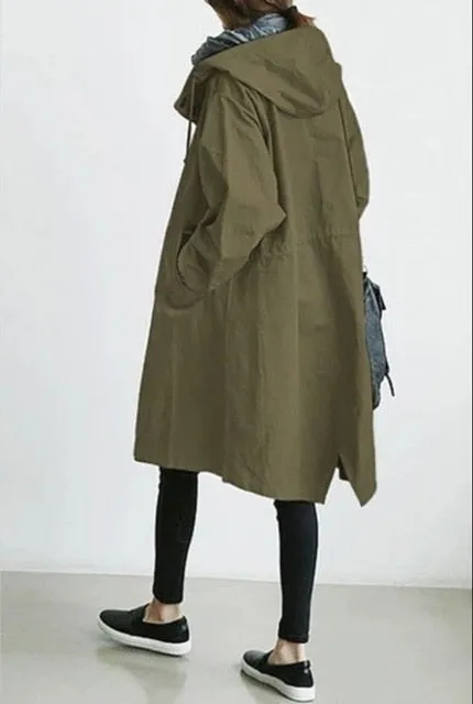 Wjczt Fashion Womens Trench Coats Hooded Long 2021 Spring Autumn Windproof Lady Female Casual Clothes 8 Color Windbreaker Korean Style