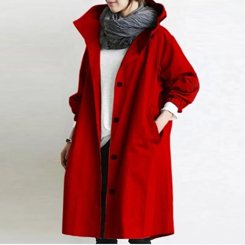 Wjczt Fashion Womens Trench Coats Hooded Long 2021 Spring Autumn Windproof Lady Female Casual Clothes 8 Color Windbreaker Korean Style