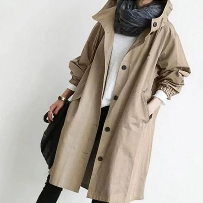 Wjczt Fashion Womens Trench Coats Hooded Long 2021 Spring Autumn Windproof Lady Female Casual Clothes 8 Color Windbreaker Korean Style