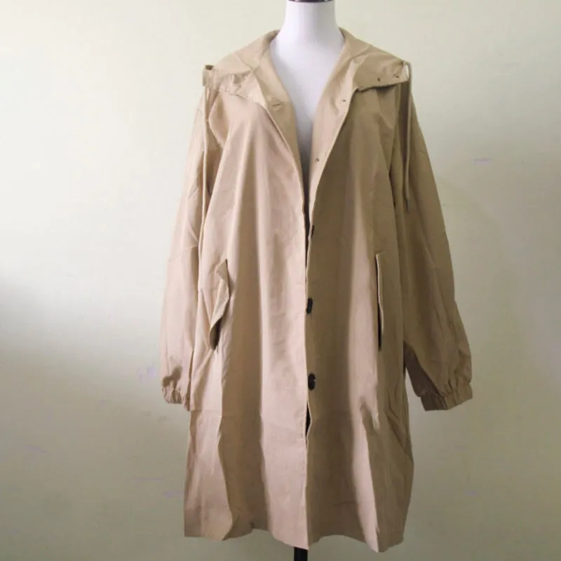 Wjczt Fashion Womens Trench Coats Hooded Long 2021 Spring Autumn Windproof Lady Female Casual Clothes 8 Color Windbreaker Korean Style