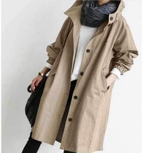 Wjczt Fashion Womens Trench Coats Hooded Long 2021 Spring Autumn Windproof Lady Female Casual Clothes 8 Color Windbreaker Korean Style
