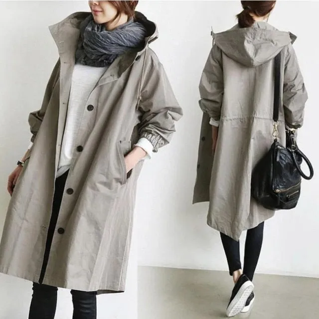 Wjczt Fashion Womens Trench Coats Hooded Long 2021 Spring Autumn Windproof Lady Female Casual Clothes 8 Color Windbreaker Korean Style