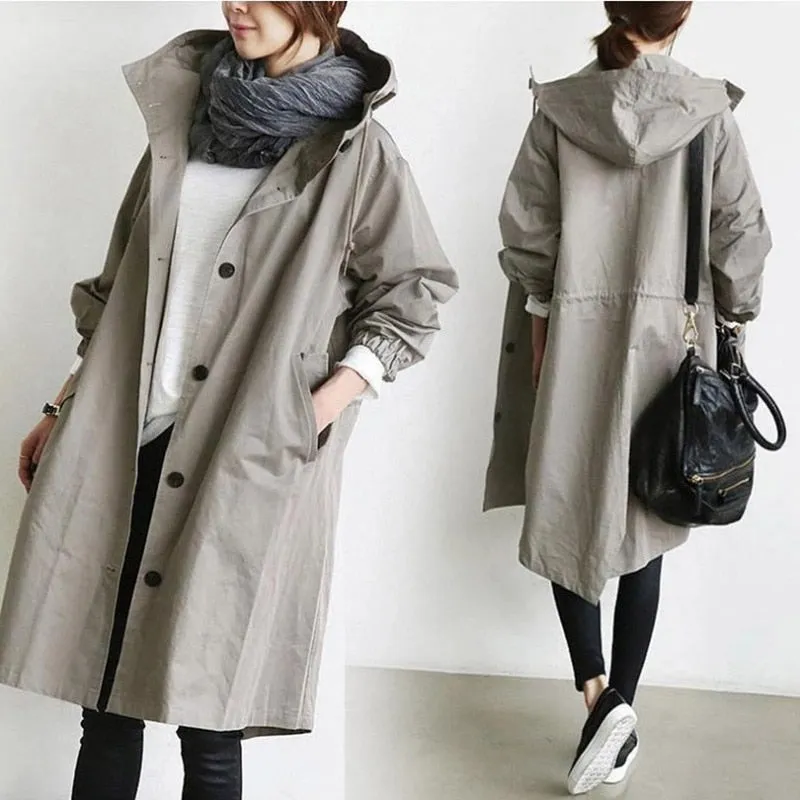 Wjczt Fashion Womens Trench Coats Hooded Long 2021 Spring Autumn Windproof Lady Female Casual Clothes 8 Color Windbreaker Korean Style