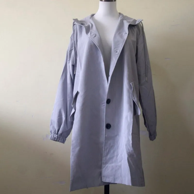 Wjczt Fashion Womens Trench Coats Hooded Long 2021 Spring Autumn Windproof Lady Female Casual Clothes 8 Color Windbreaker Korean Style