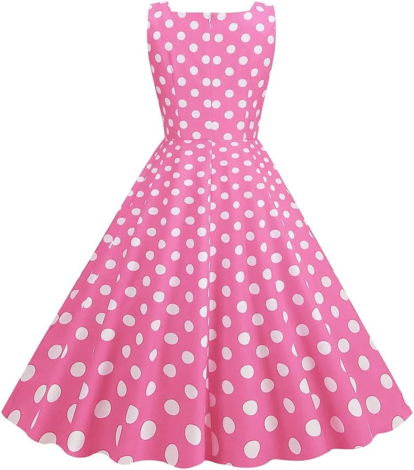 Women 50s 60s Vintage Polka Dot 1950s Cocktail Party Swing Dress Doll Collar Retro Audrey Hepburn Rockabilly Prom Dress