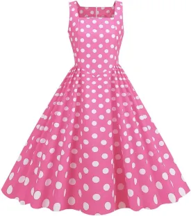 Women 50s 60s Vintage Polka Dot 1950s Cocktail Party Swing Dress Doll Collar Retro Audrey Hepburn Rockabilly Prom Dress