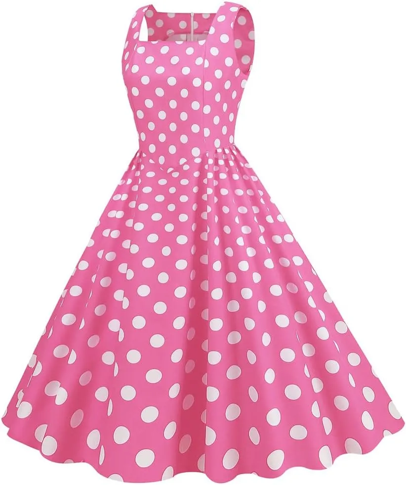 Women 50s 60s Vintage Polka Dot 1950s Cocktail Party Swing Dress Doll Collar Retro Audrey Hepburn Rockabilly Prom Dress