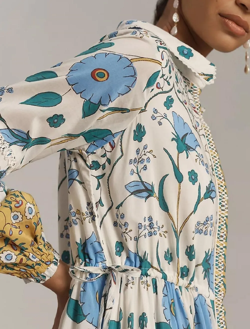 Women Graphic Puff Sleeve Maxi Dress Graffeti Button Down Shirt Dress Vintage Boho Floral Flowy Long Dress