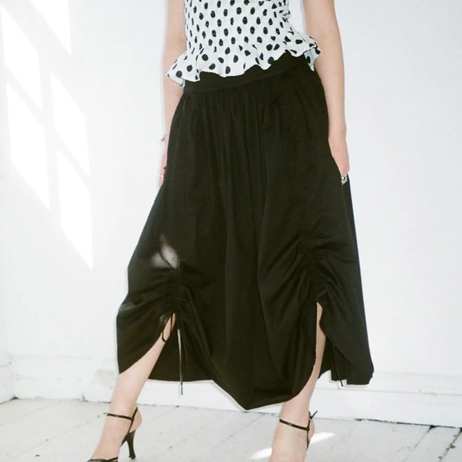Women Long Skirt Elegant Plaid/Dot Print Low Waisted Midi Skirt Flowy Irregular A-Line Skirt for Casual Daily