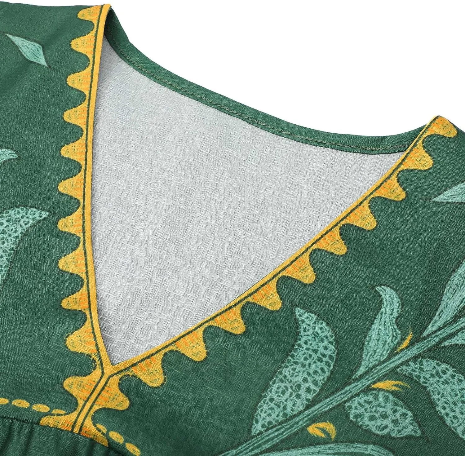 Womens Floral Embroidered Print Long Dress Summer V-Neck and 3/4 Sleeves Loose Fit Vintage Trendy Embroidery Babydoll Dress