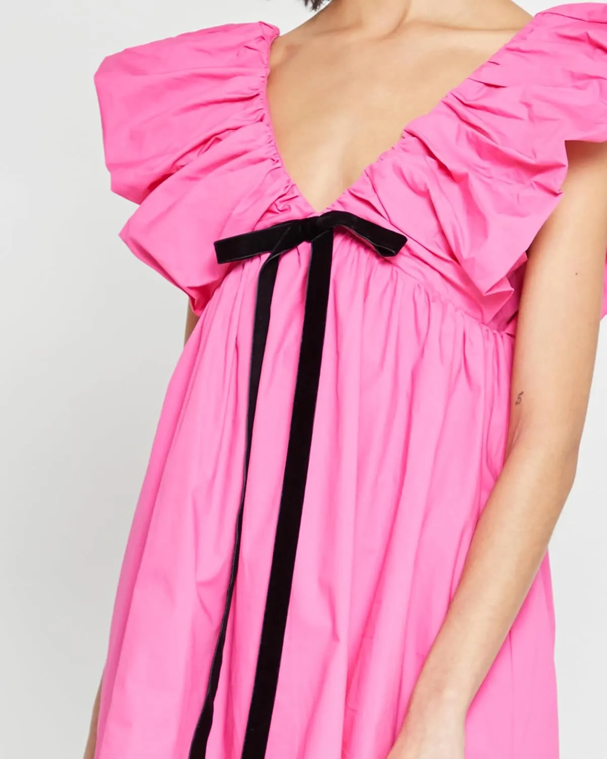 Womens Flower Bow Dress Deep V Neck Elegant Mini Dress Puffy Sleeve Boho Floral Bow Dress Flowy Dress
