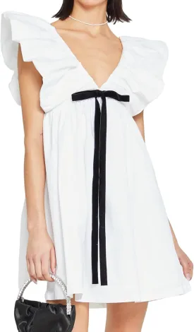 Womens Flower Bow Dress Deep V Neck Elegant Mini Dress Puffy Sleeve Boho Floral Bow Dress Flowy Dress