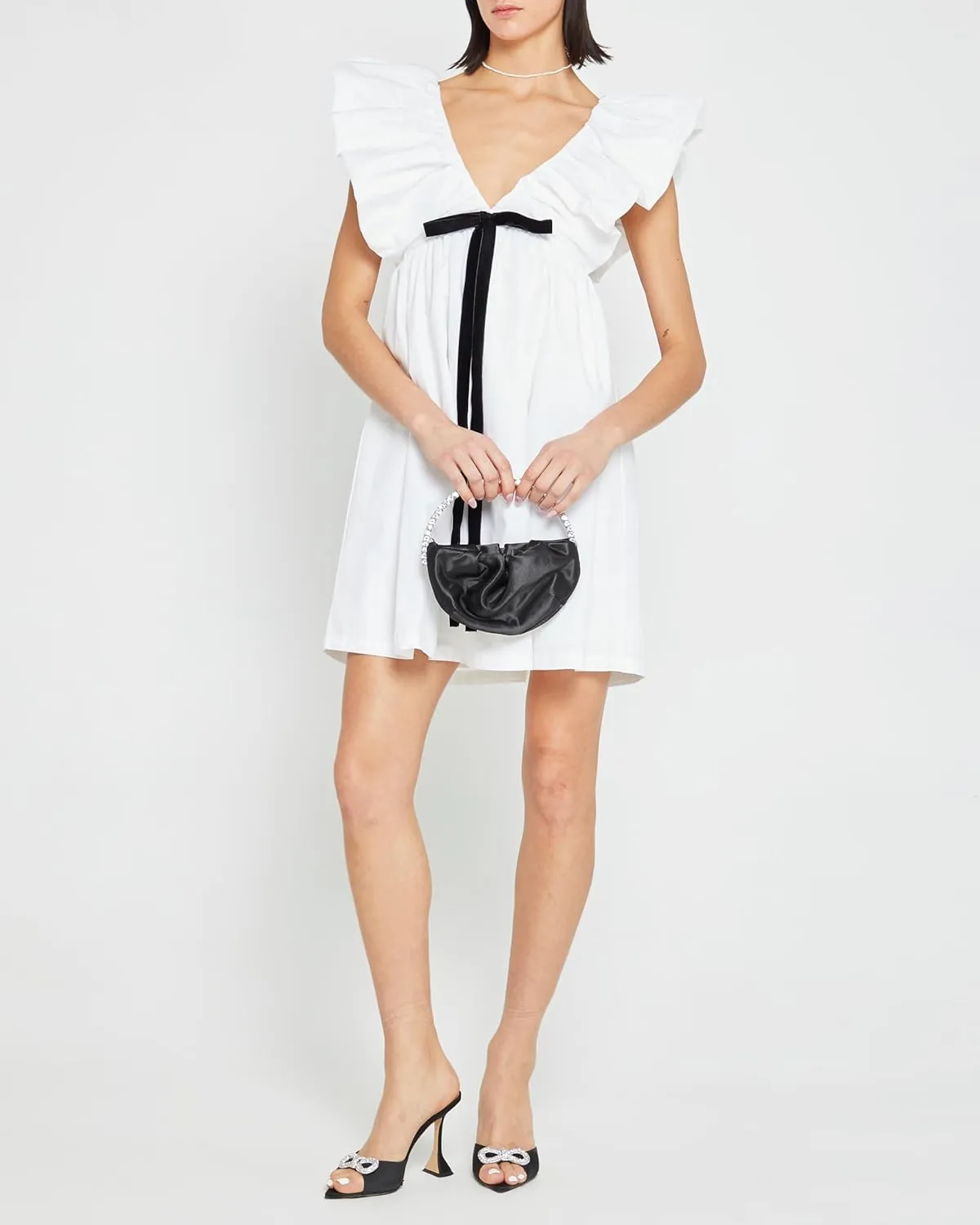 Womens Flower Bow Dress Deep V Neck Elegant Mini Dress Puffy Sleeve Boho Floral Bow Dress Flowy Dress