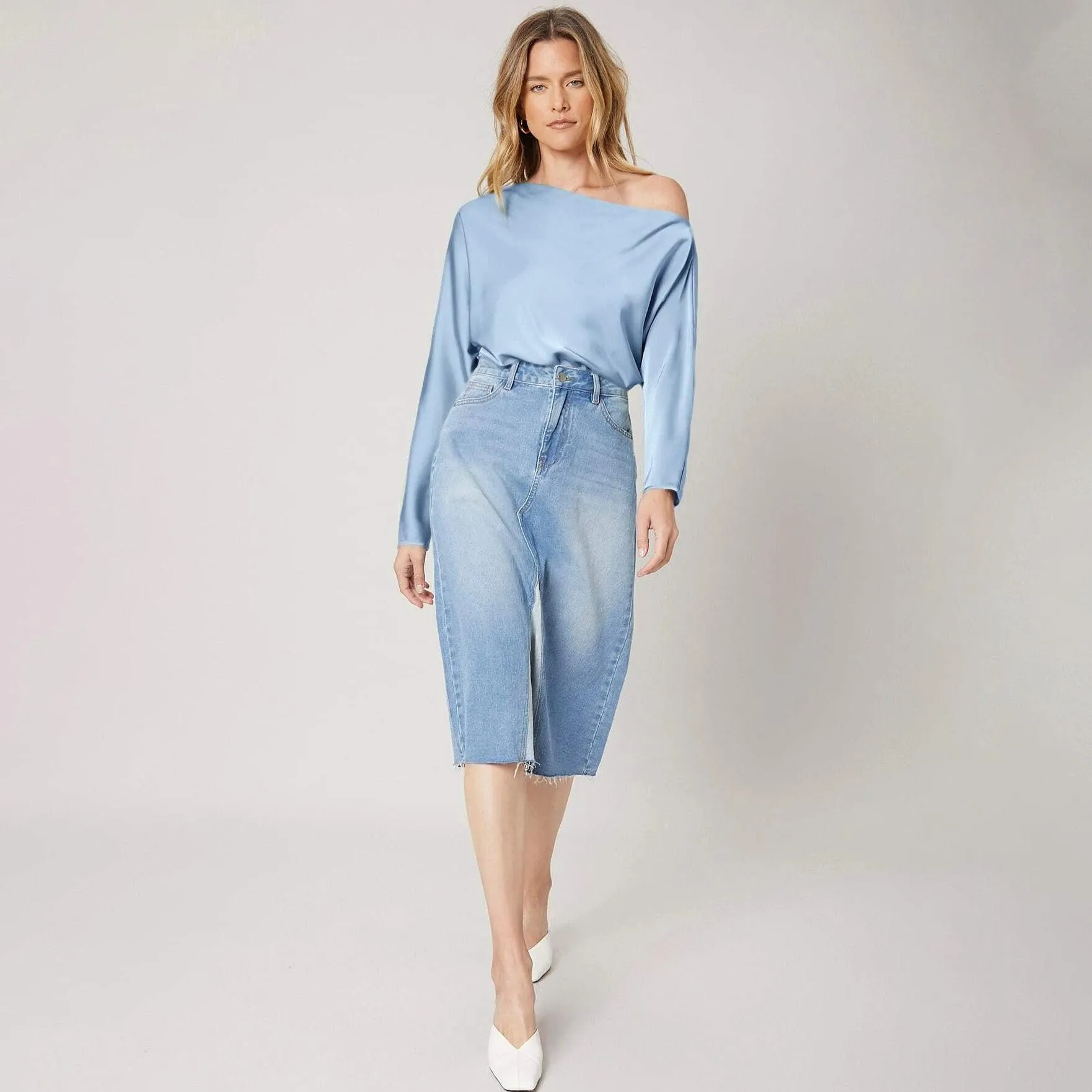 Women's off shoulder Long Sleeve Silk Blouse 100% Mulberry Silk Top Long Sleeves Silk Shirt