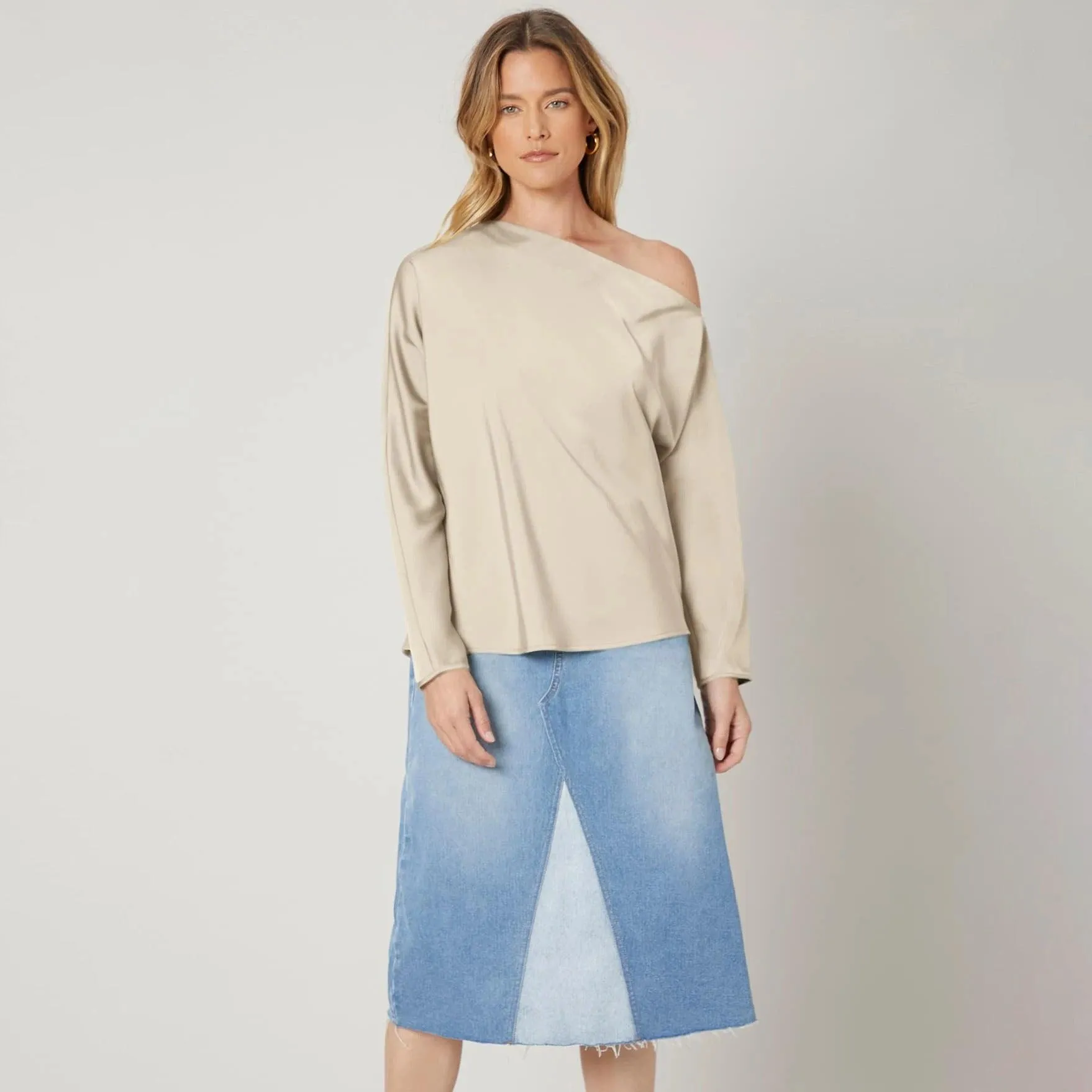 Women's off shoulder Long Sleeve Silk Blouse 100% Mulberry Silk Top Long Sleeves Silk Shirt