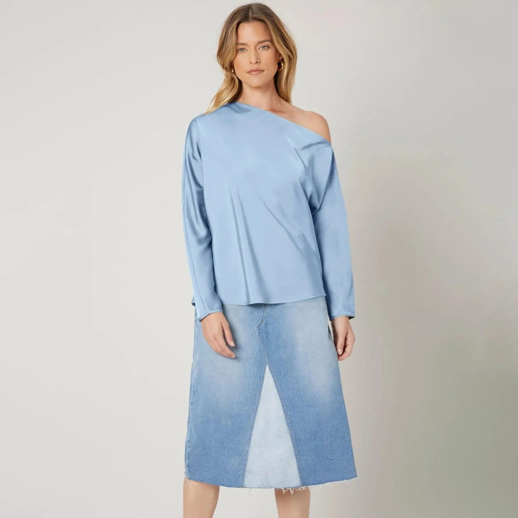 Women's off shoulder Long Sleeve Silk Blouse 100% Mulberry Silk Top Long Sleeves Silk Shirt