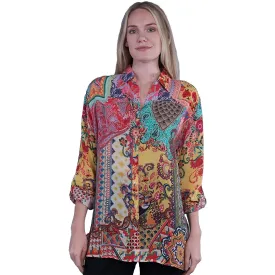 Women's Shana Apparel Silk Viscose Button Down Shirt Tiger