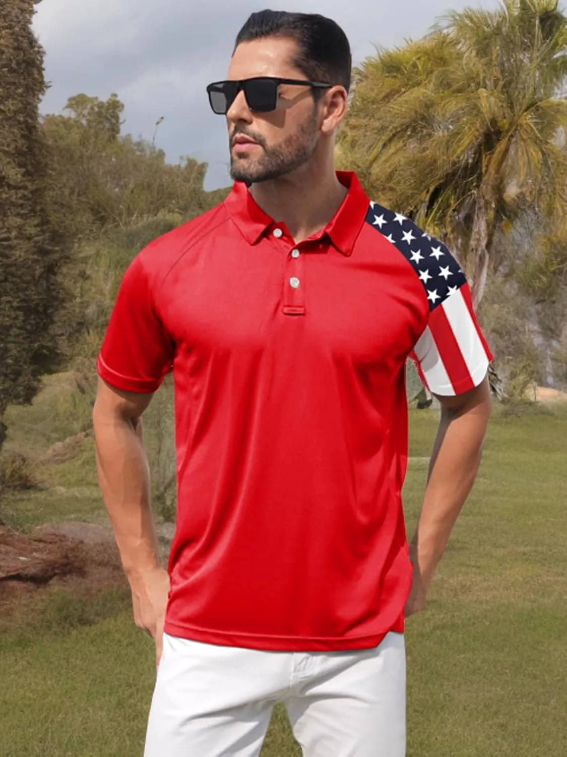 ZITY Men's Flag Golf Polo Shirts Short Sleeve Tactical Collared Shirt Men Outdoor Moisture Wicking Shirts